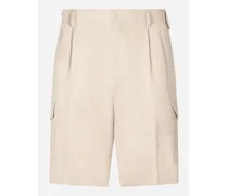 Bermuda Cargo Shorts In Linen - Uomo Pantaloni E Shorts Beige Lino