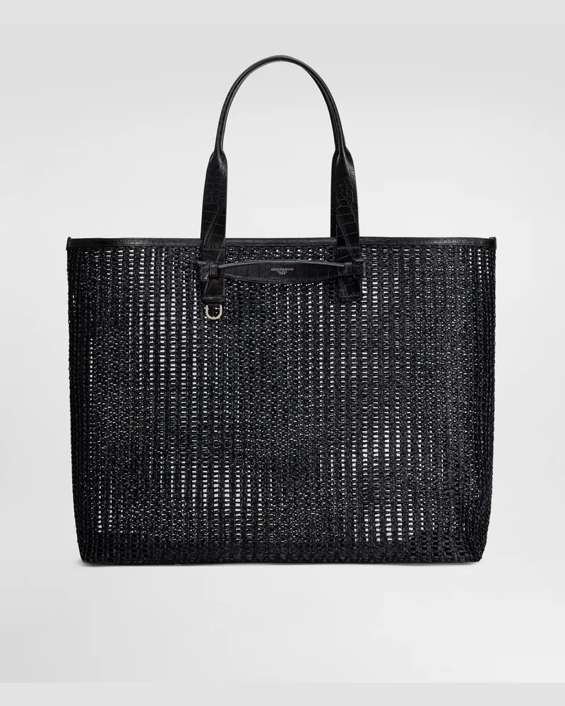 Dolce & Gabbana Shopping In Rete Intrecciata E Vitello - Uomo Borse Shopping Nero Nero