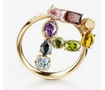 Rainbow Alphabet P Ring In Yellow Gold With Multicolor Fine Gems - Donna Anelli Oro