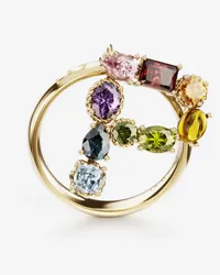 Dolce & Gabbana Rainbow Alphabet P Ring In Yellow Gold With Multicolor Fine Gems - Donna Anelli Oro Oro