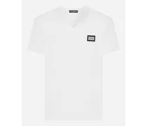 T-shirt Scollo A V Cotone Con Placca Logata - Uomo T-shirts E Polo Bianco Cotone