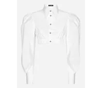 Camicia In Popeline Con Maniche A Palloncino - Donna Camicie E Top Bianco Cotone