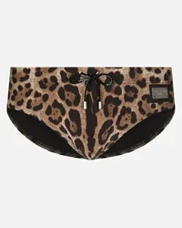 Dolce & Gabbana Slip Mare Alto Stampa Leopardo - Uomo Beachwear Stampa Animalier Tessuto Leo