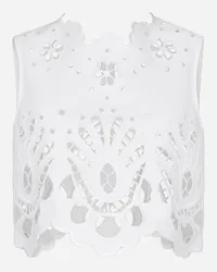 Dolce & Gabbana Top Corto In Cotone Con Ricamo Cut Out - Donna Camicie E Top Bianco Bianco