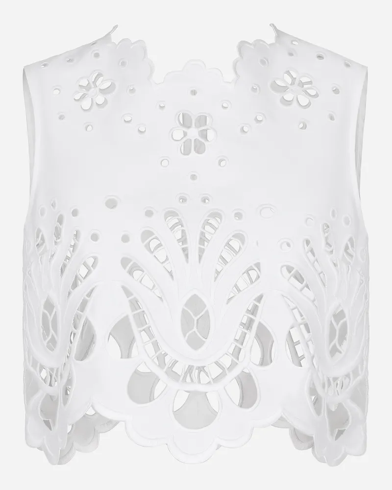 Dolce & Gabbana Top Corto In Cotone Con Ricamo Cut Out - Donna Camicie E Top Bianco Bianco