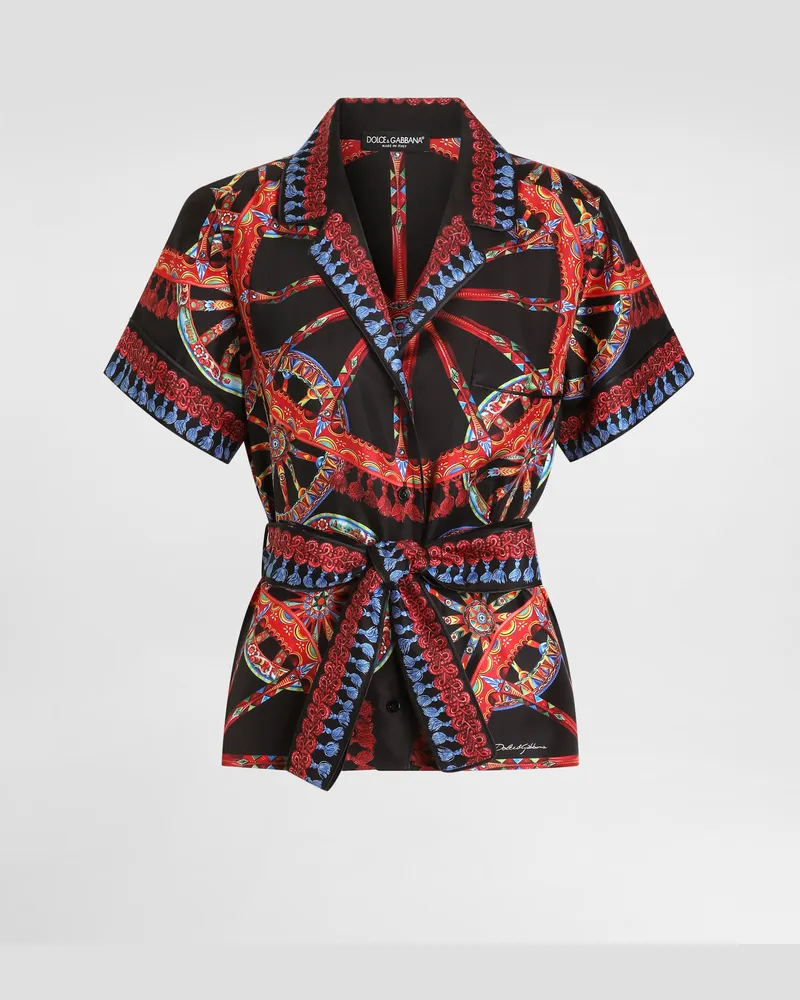 Dolce & Gabbana Camicia Vanity In Twill Di Seta Stampa Carretto - Donna Camicie E Top Multicolore Variante