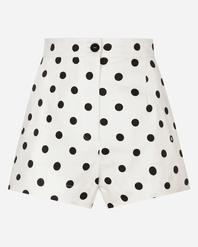Dolce & Gabbana Shorts Vita Alta In Cotone Stampa Pois - Donna Pantaloni E Shorts Stampa Stampa