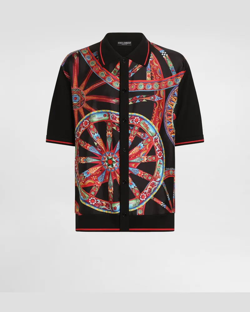 Dolce & Gabbana Camicia In Seta Stampa Carretto - Uomo Maglieria Multicolore Multicolore