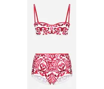 Majolica Print Balconette Bikini Top And Bottoms - Donna Beachwear Fucsia Tessuto