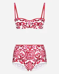 Dolce & Gabbana Majolica Print Balconette Bikini Top And Bottoms - Donna Beachwear Fucsia Tessuto Tris