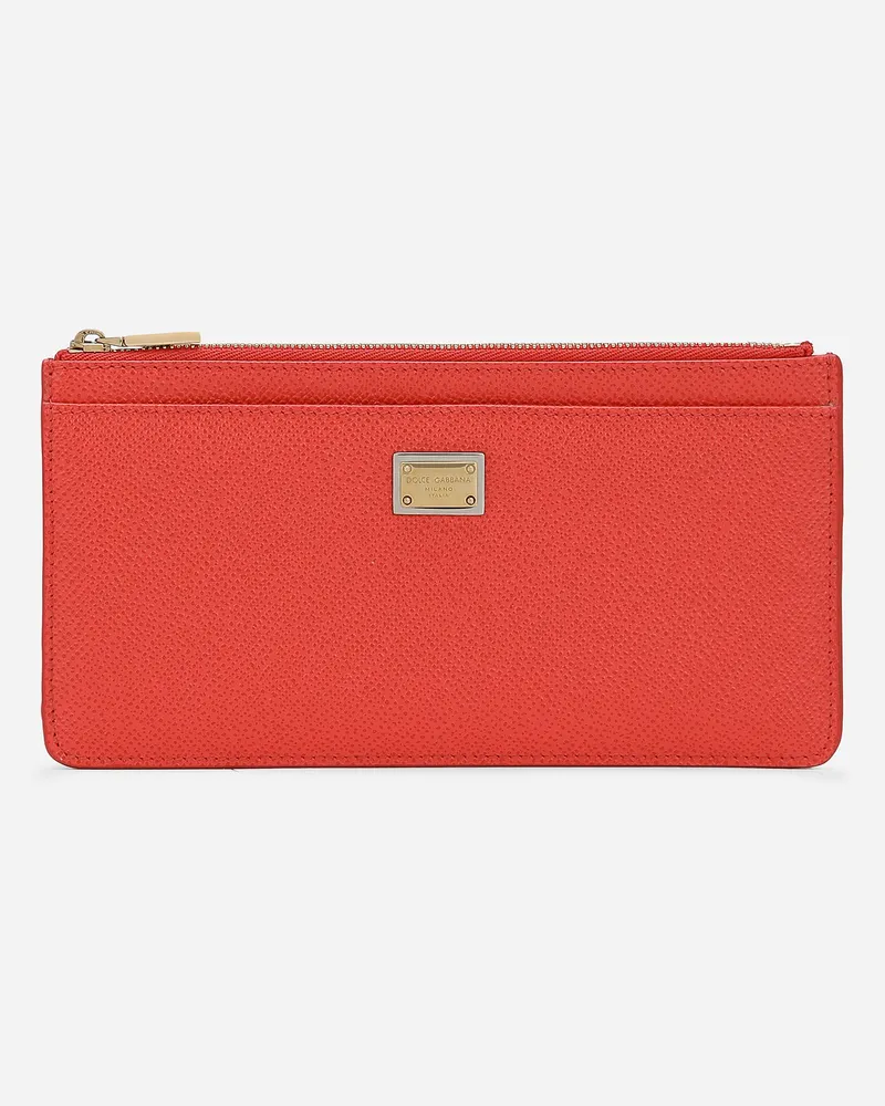 Dolce & Gabbana Portacarte Grande Targhetta - Donna Portafogli E Piccola Pelletteria Arancione Pelle Arancione