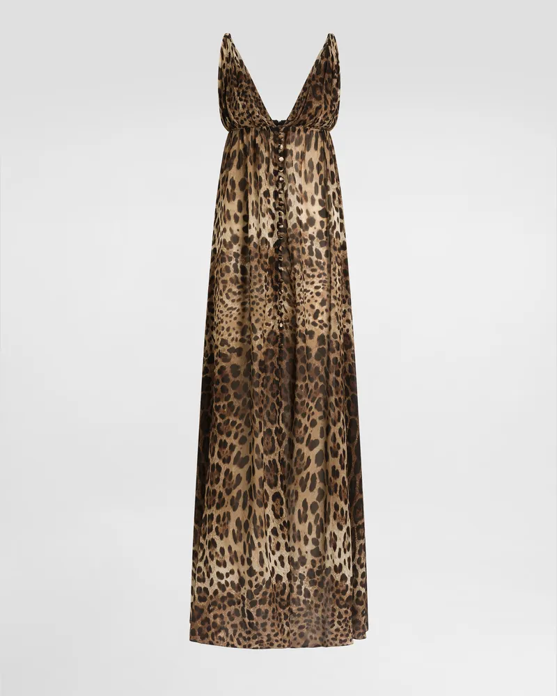Dolce & Gabbana Abito In Velo Stretch Stampa Leo - Donna Abiti Stampa Animalier Leo