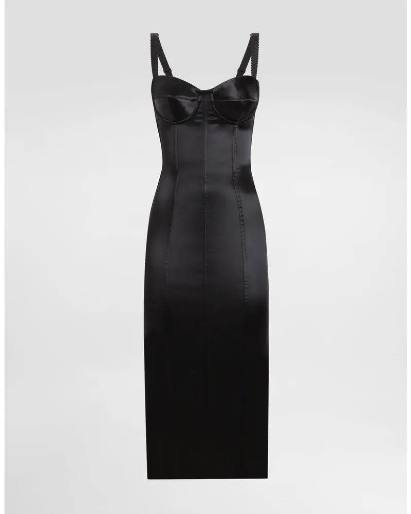 Dolce & Gabbana Abito Longuette Bustier Con Reggiseno In Raso - Donna Abiti Nero Raso Nero