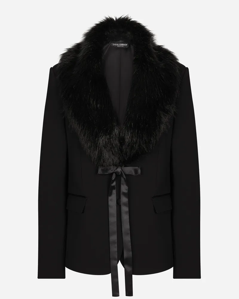 Dolce & Gabbana Giacca In Lana Con Collo In Ecopelliccia - Donna Giacche E Blazer Nero Lana Nero