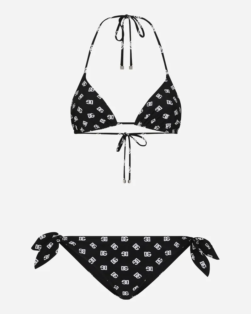 Dolce & Gabbana Bikini A Triangolo Imbottito Stampa Logo Dg - Donna Beachwear Stampa Stampa