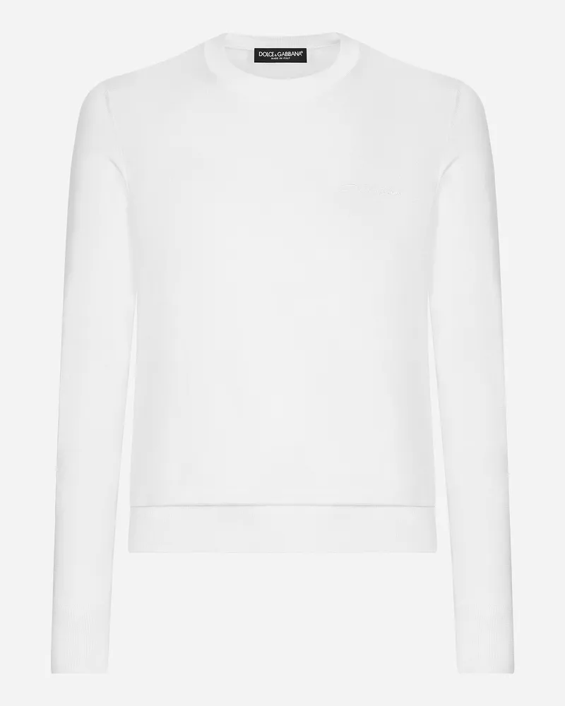 Dolce & Gabbana Maglia Girocollo In Seta Con Logo - Uomo Maglieria Bianco Bianco