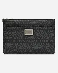 Dolce & Gabbana Pouch In Jacquard Spalmato - Uomo Portadocumenti E Clutch Multicolore Tessuto Nero