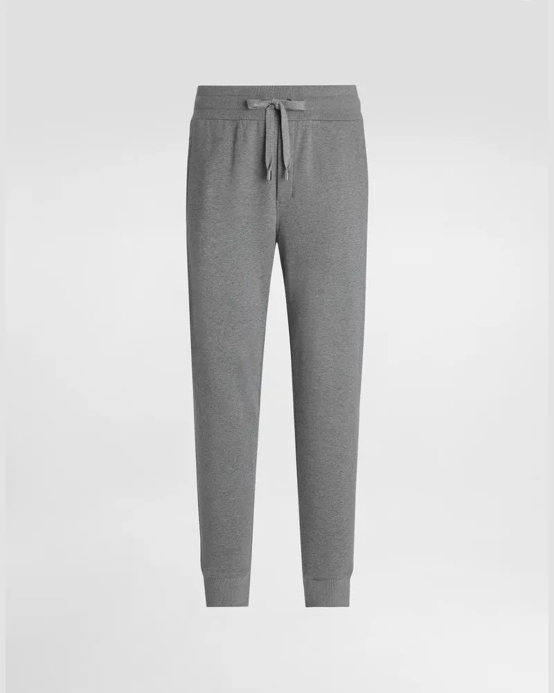 Dolce & Gabbana Pantalone Jogging In Jersey Stretch Con Placca - Uomo Pantaloni E Shorts Grigio Melange