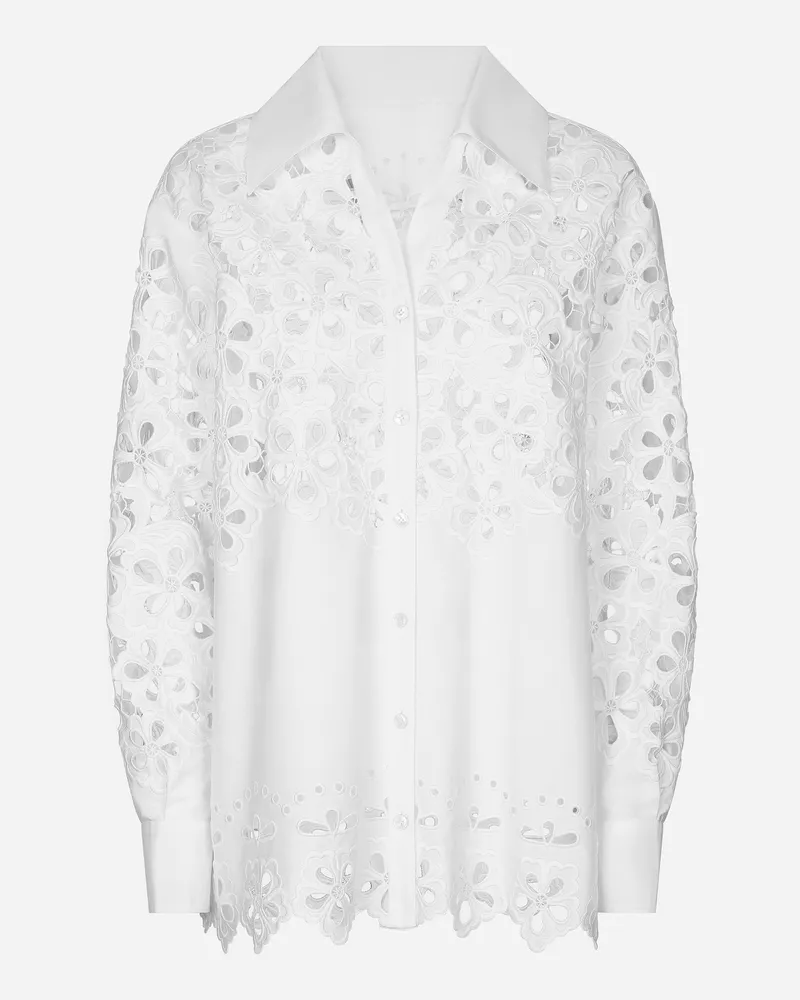 Dolce & Gabbana Camicia Over In Cotone Con Ricamo Cut Out - Donna Camicie E Top Bianco Bianco