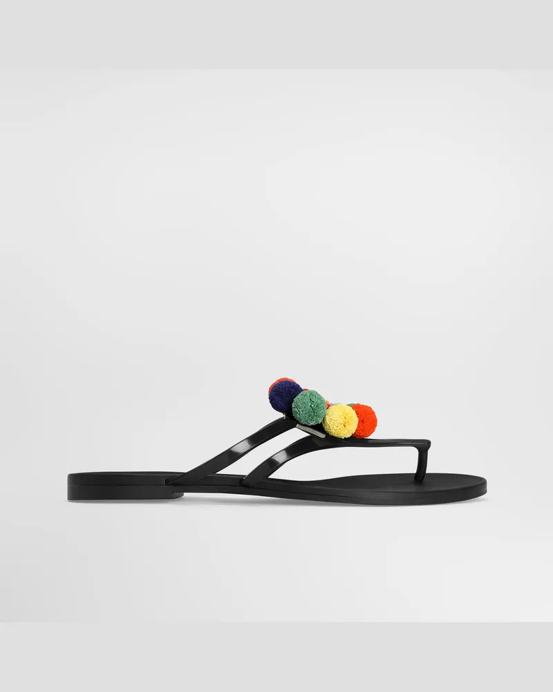 Dolce & Gabbana Slide Beachwear In Gomma Con Pompon - Donna Slide E Mule Multicolore Nero