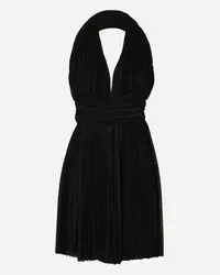 Dolce & Gabbana Short Pleated Lurex Mesh Dress - Donna Abiti Nero Tessuto Nero