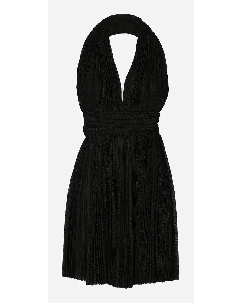 Dolce & Gabbana Short Pleated Lurex Mesh Dress - Donna Abiti Nero Tessuto Nero