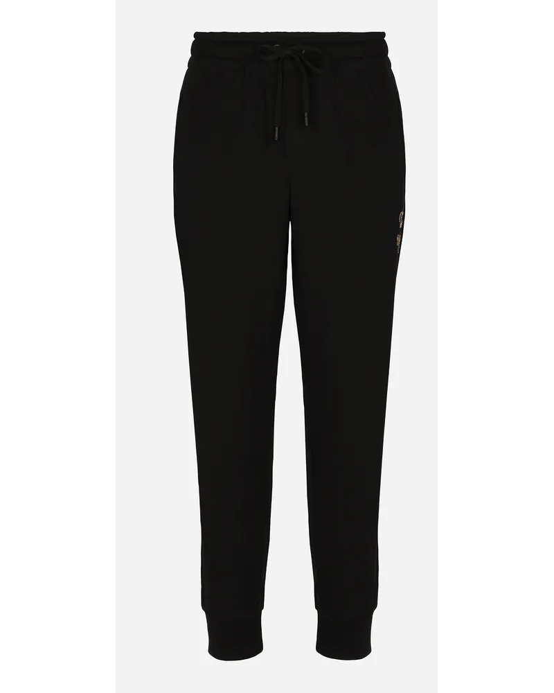 Dolce & Gabbana Pantalone Jogging In Jersey Con Ricamo - Uomo Pantaloni E Shorts Nero Cotone Nero