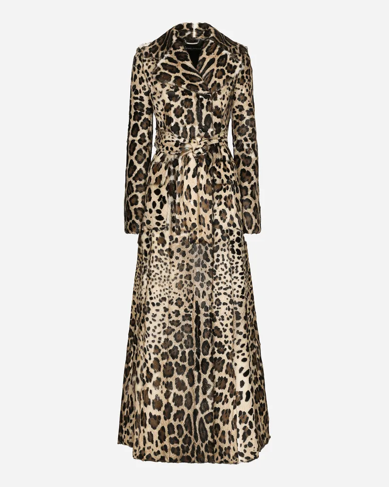 Dolce & Gabbana Cappotto Doppiopetto Con Cintura In Capra Stampa Leopardo - Donna Cappotti E Giubbotti Multicolore Variante