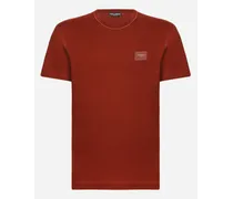 Cotton T-shirt With Logoed Plaque - Uomo T-shirts E Polo Marrone Cotone