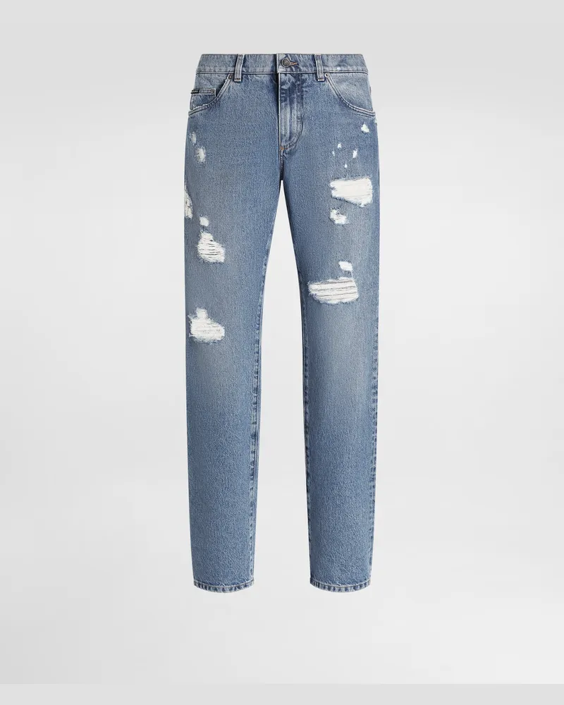 Dolce & Gabbana Jeans Classic In Cotone Con Placca - Uomo Denim Multicolore Variante