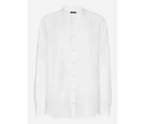 Camicia In Lino Plastron Morbido E Ricamo Dg - Uomo Camicie Bianco Lino