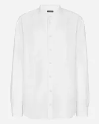 Dolce & Gabbana Camicia In Lino Plastron Morbido E Ricamo Dg - Uomo Camicie Bianco Lino Bianco