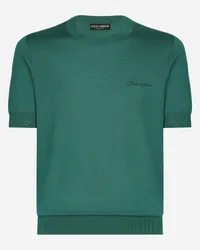 Dolce & Gabbana Maglia Girocollo In Seta Con Logo - Uomo Maglieria Verde Verde