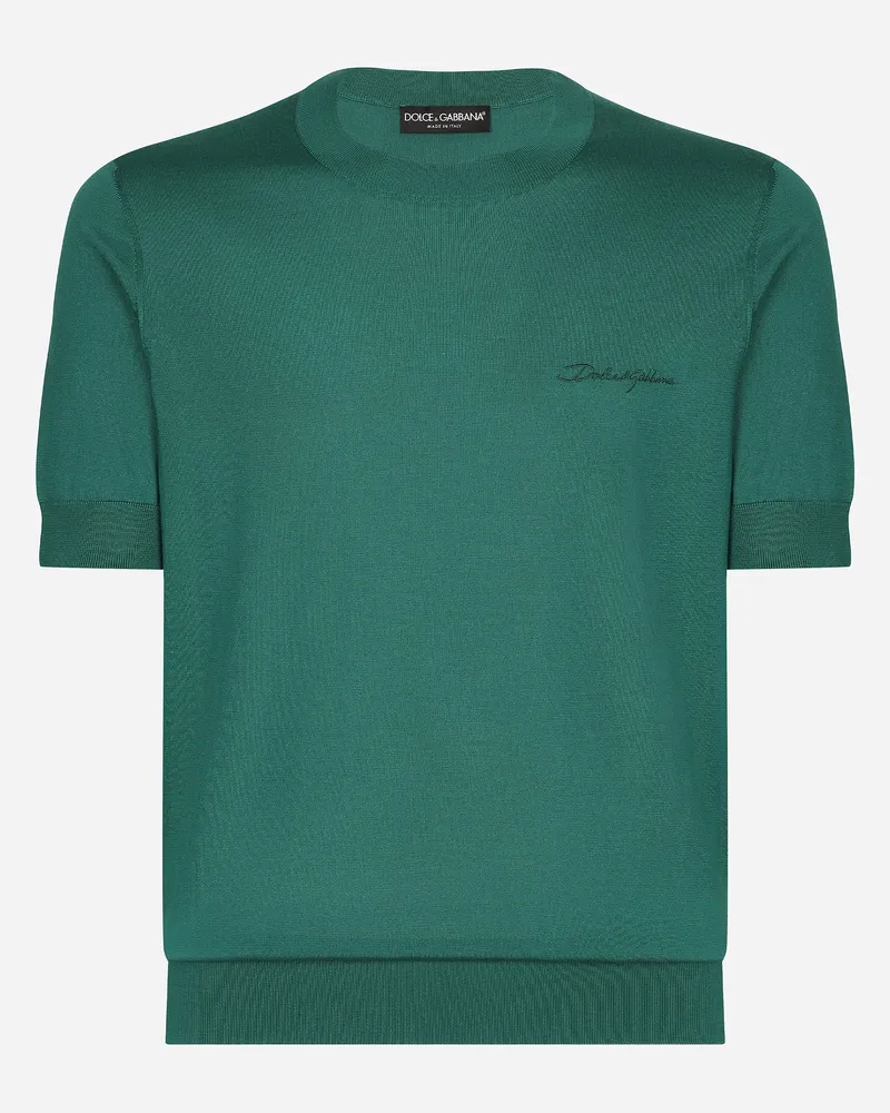Dolce & Gabbana Maglia Girocollo In Seta Con Logo - Uomo Maglieria Verde Verde