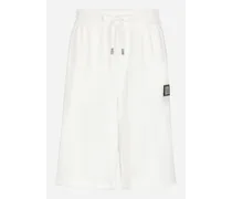 Bermuda Jogging Jersey Spugna Placca Logata - Uomo Pantaloni E Shorts Bianco Cotone