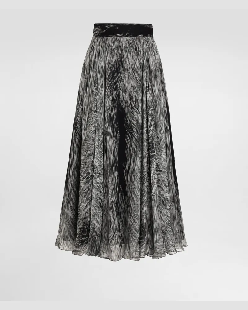 Dolce & Gabbana Gonna Longuette A Ruota In Chiffon Stampa Pelliccia - Donna Gonne Grigio Grigio