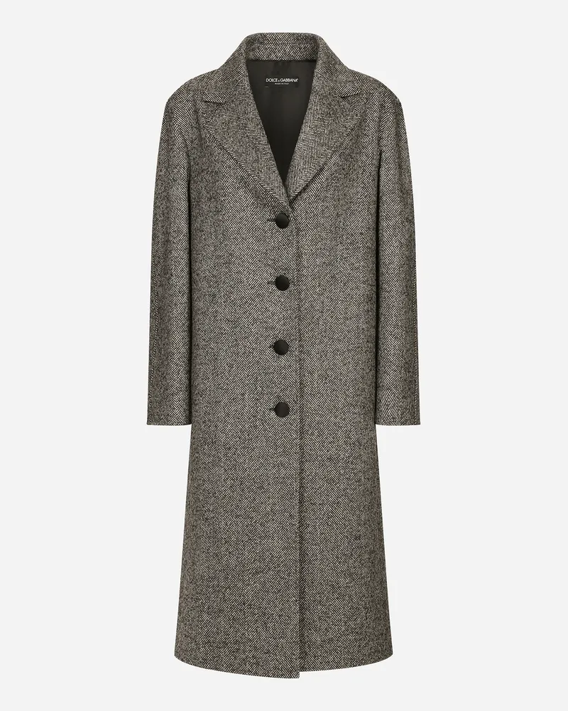 Dolce & Gabbana Cappotto Monopetto In Chevron Di Lana - Donna Cappotti E Giubbotti Multicolore Fantasia