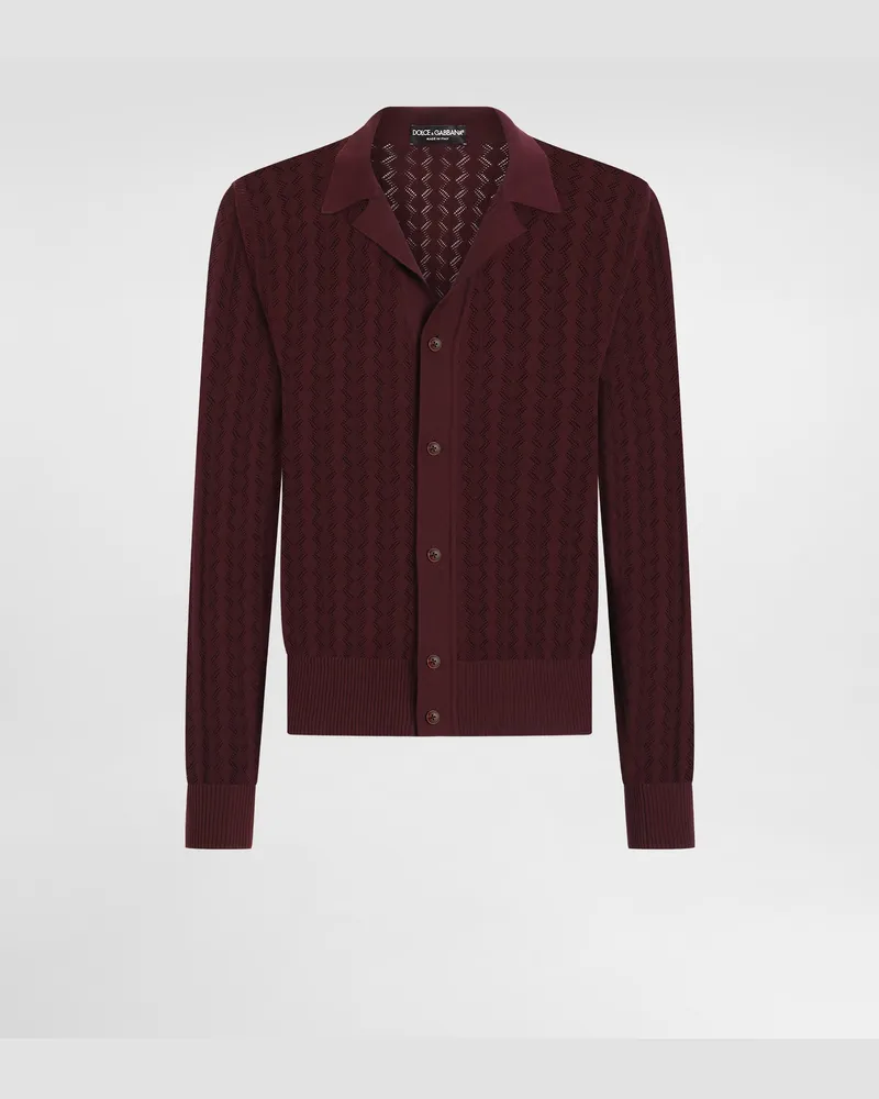 Dolce & Gabbana Camicia In Maglia Di Cotone Punto Traforato - Uomo Maglieria Multicolore Marrone-viola