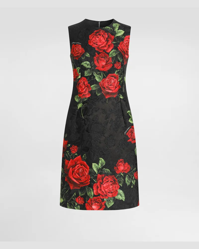Dolce & Gabbana Abito In Broccato Stampa Rose - Donna Abiti Multicolore Multicolore