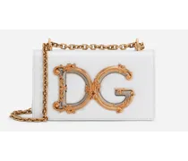 Phone Bag Dg Girls In Pelle Di Vitello - Donna Borse Mini Micro E Pochette Bianco Pelle