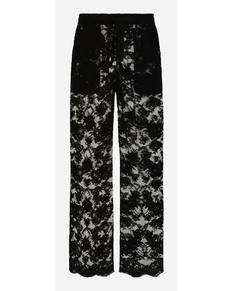 Dolce & Gabbana Pantalone Pigiama In Pizzo Chantilly - Uomo Pantaloni E Shorts Nero Pizzo Nero