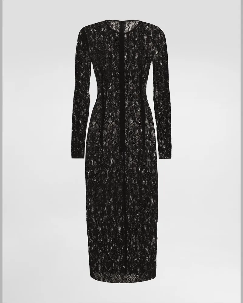 Dolce & Gabbana Abito Longuette In Pizzo Floreale - Donna Abiti Nero Nero