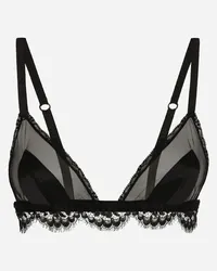 Dolce & Gabbana Reggiseno A Triangolo Soft Cup In Tulle, Raso E Pizzo - Donna Nero Pizzo Nero