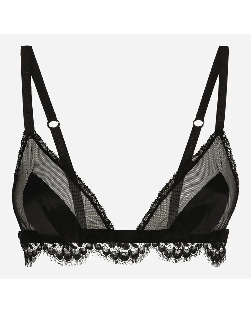 Dolce & Gabbana Reggiseno A Triangolo Soft Cup In Tulle, Raso E Pizzo - Donna Intimo Nero Pizzo Nero