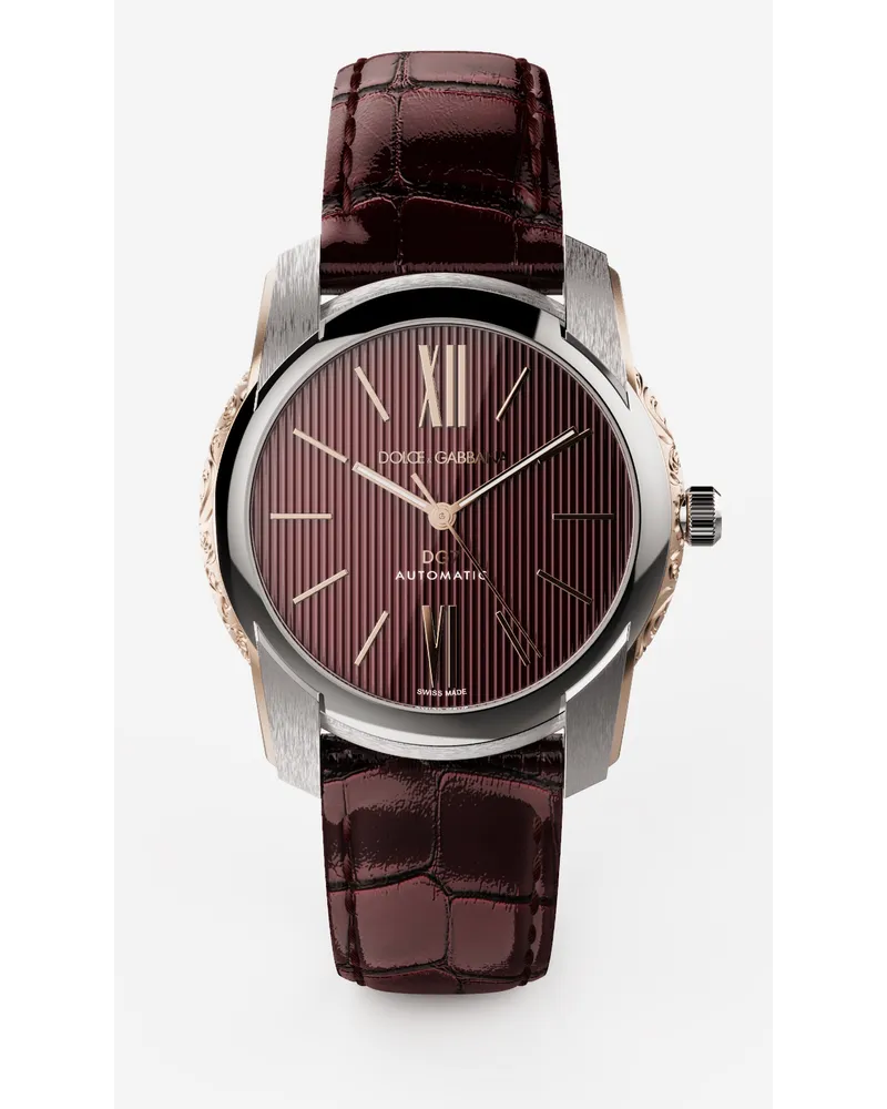 Dolce & Gabbana Dg7 Watch In Steel With Engraved Side Decoration In Gold - Uomo Orologi Bordeaux Bordeaux