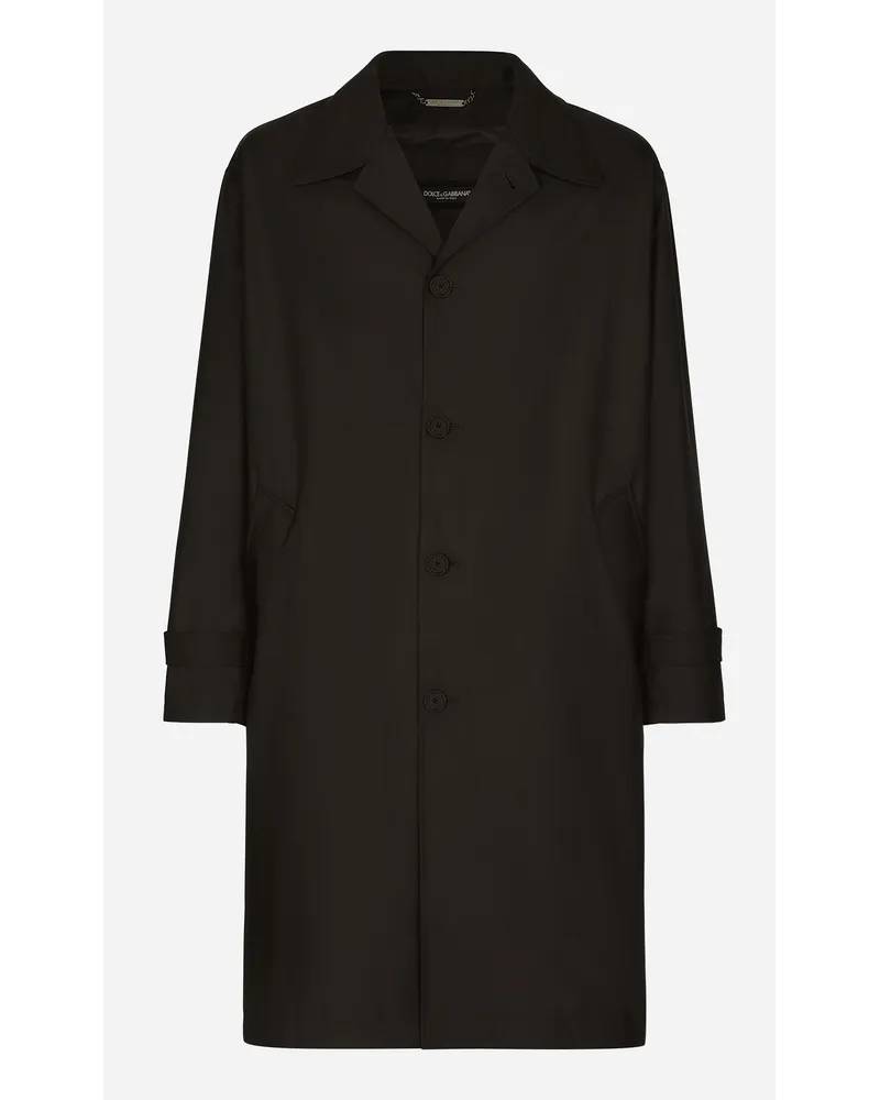 Dolce & Gabbana Trench In Nylon Col Placca Logata - Uomo Cappotti E Giubbotti Nero Tessuto Nero