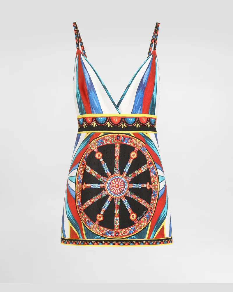 Dolce & Gabbana Abito Corto In Stuoia Stampa Carretto - Donna Abiti Multicolore Variante