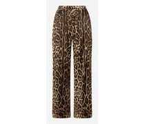 Pantaloni Pigiama In Raso Stampa Leopardo - Donna Pantaloni E Shorts Stampa Animalier Cotone