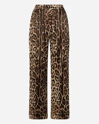 Dolce & Gabbana Pantaloni Pigiama In Raso Stampa Leopardo - Donna Pantaloni E Shorts Stampa Animalier Cotone Leo