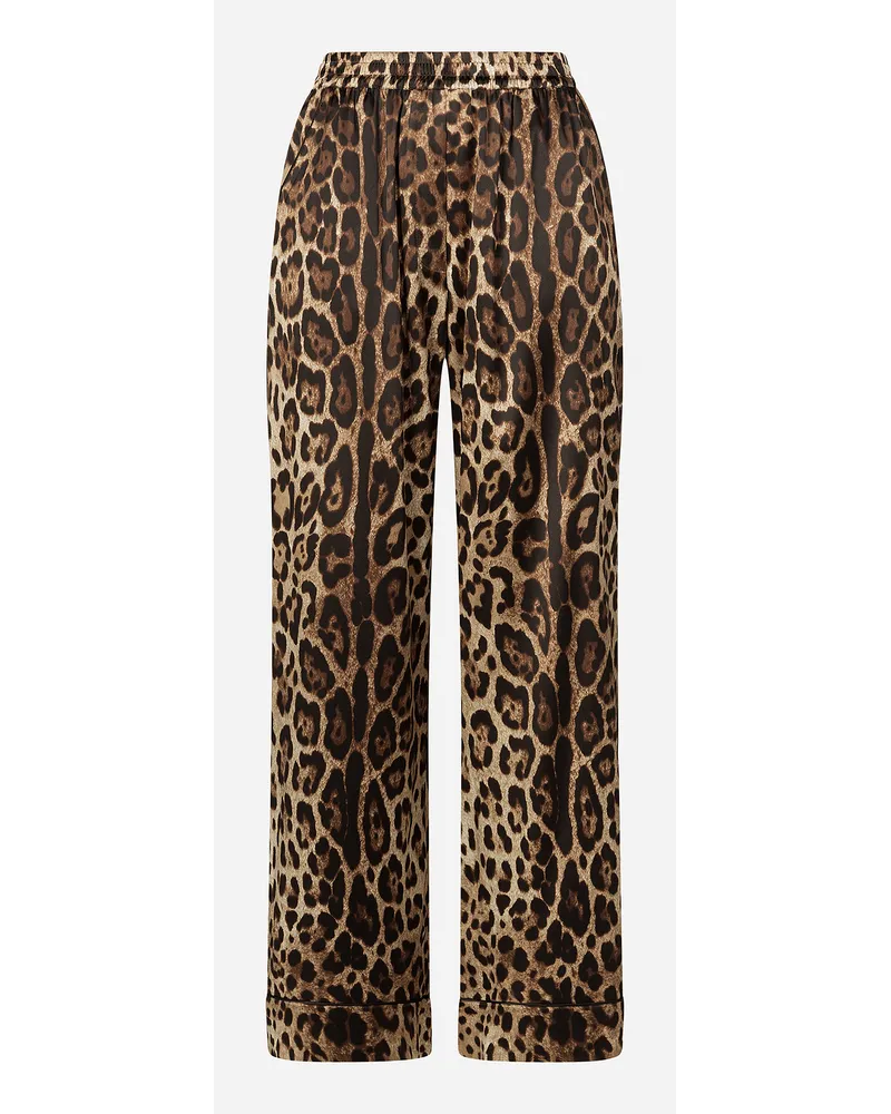 Dolce & Gabbana Pantaloni Pigiama In Raso Stampa Leopardo - Donna Pantaloni E Shorts Stampa Animalier Cotone Leo